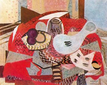 喬治 勃拉尅 Still life with red tablecloth